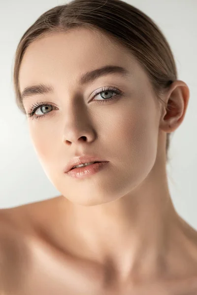 Beautiful Naked Tender Girl Posing Isolated White — Stock Photo, Image