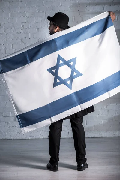 Vista Posterior Del Hombre Judío Con Bandera Israel — Foto de Stock