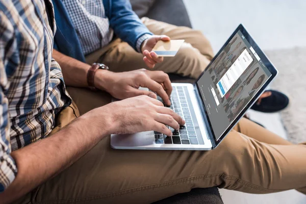 Kyiv Ukraine October 2019 Cropped View Jewish Father Using Laptop — Stock Photo, Image