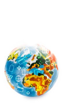 multicolored globe with illustration isolated on white with copy space clipart