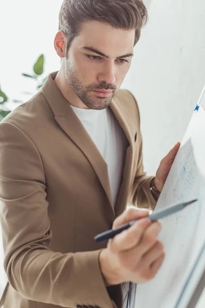 Selective Focus Handsome Designer Developing App Interface Whiteboard Office — Stock Photo, Image