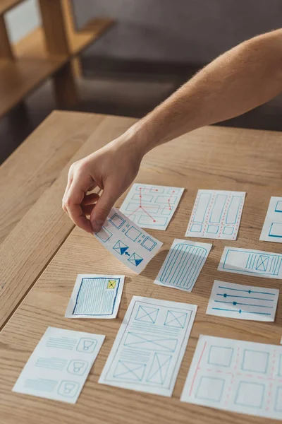 Cropped View Developer Working App Sketches Table — Stock Photo, Image