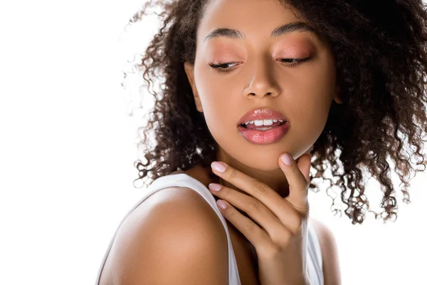 Retrato Mujer Afroamericana Sensual Aislado Blanco —  Fotos de Stock