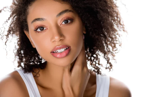 Atractiva Chica Afroamericana Con Frenos Dentales Aislado Blanco —  Fotos de Stock