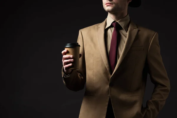 Cropped View Elegant Man Beige Suit Holding Paper Cup Isolated — Stock Photo, Image