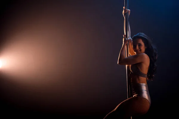 Sexy Stripper Dancing Pole Smiling Black Stock Image. 