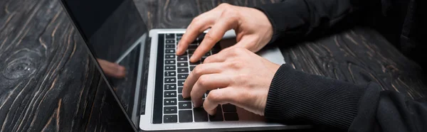 Panoramic Shot Hacker Typing Laptop Keyboard — Stock Photo, Image