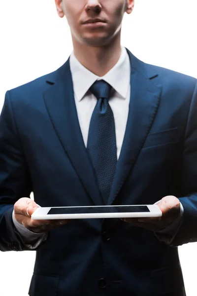 Cropped View Businessman Holding Digital Tablet Isolated White — Stock Photo, Image
