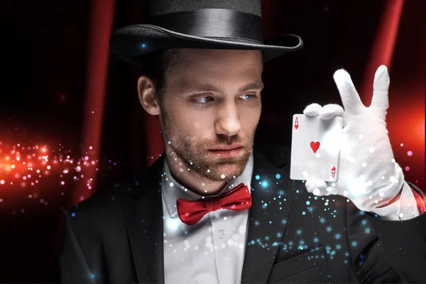 Kyiv Ukraine November 2019 Professional Magician Holding Playing Cards Circus — 스톡 사진