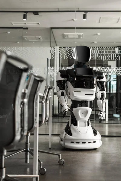 Selective Focus Humanoid Robot Standing Conference Hall Modern Office — Stock Photo, Image