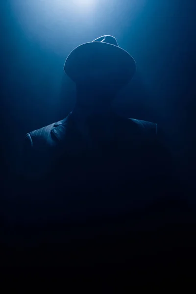 Silhouette Dangerous Mafioso Suit Felt Hat Dark Background — 스톡 사진