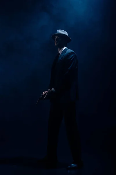 Dangerous Gangster Weapon Clenched Hands Dark Blue Background — 스톡 사진