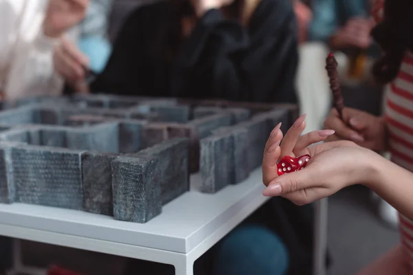 Kyiv Ukraine January 2020 Cropped View Girl Holding Dice Labyrinth — Stock Photo, Image