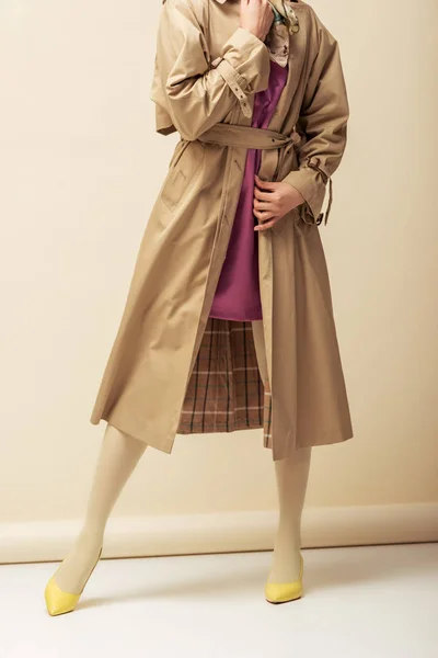 Cropped View African American Girl Trench Coat Standing Beige — Stock Photo, Image