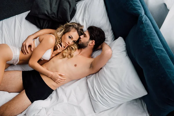 Vista Dall Alto Una Donna Seducente Con Dito Vicino Alla — Foto Stock