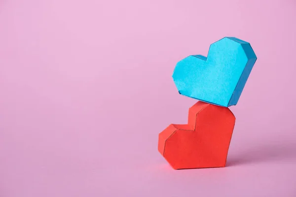 Corazones Papel Rojo Azul Rosa Con Espacio Para Copiar — Foto de Stock