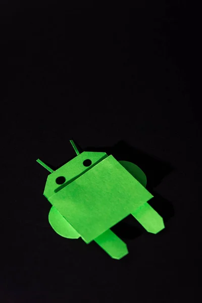 Kyiv Ukraine February 2020 Green Paper Android Robot Isolated Black — Stock Photo, Image