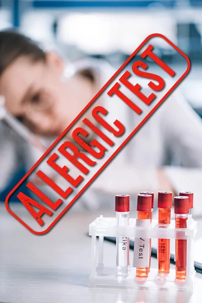 Selective Focus Glass Test Tube Lettering Allergist Allergic Test Illustration — Stock Photo, Image