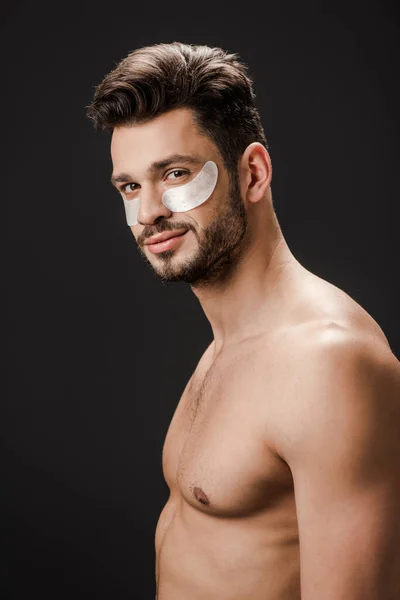 Sexy Nude Man Eye Patches Face Isolated Grey — Stock Photo, Image