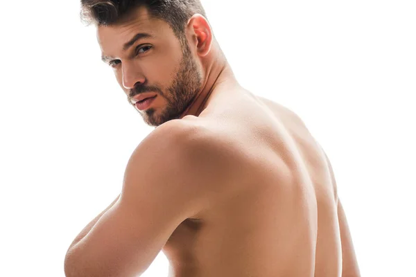 Guapo Barbudo Sexy Desnudo Hombre Aislado Blanco — Foto de Stock