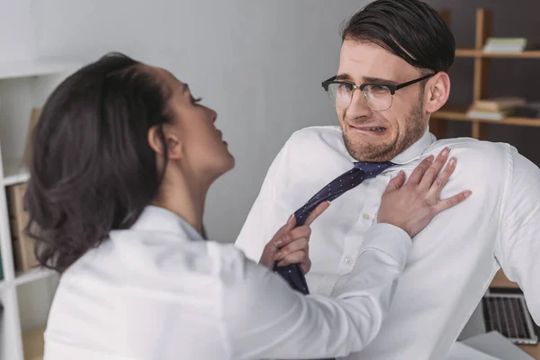 Seductive Businesswoman Touching Scared Colleague While Seducing Him Office — Stock Photo, Image