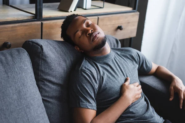 Unconscious African American Man Having Heart Attack Home — Stock Photo, Image