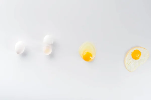 Top View Eggs Transformation Raw Fried White — Stock Photo, Image