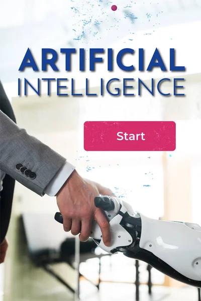 Partial View Businessman Robot Shaking Hands Office Artificial Intelligence Illustration — Stock Photo, Image