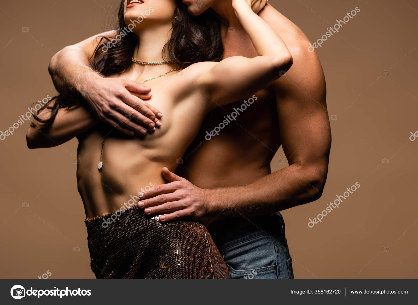 Cropped View Shirtless Boyfriend Covering Breast Seductive Half Naked Girlfriend Stock Photo by ©VitalikRadko 358162720 pic