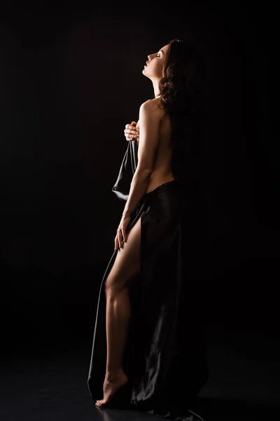 Attractive Sexy Nude Woman Black Cloth Black — Stock Photo, Image