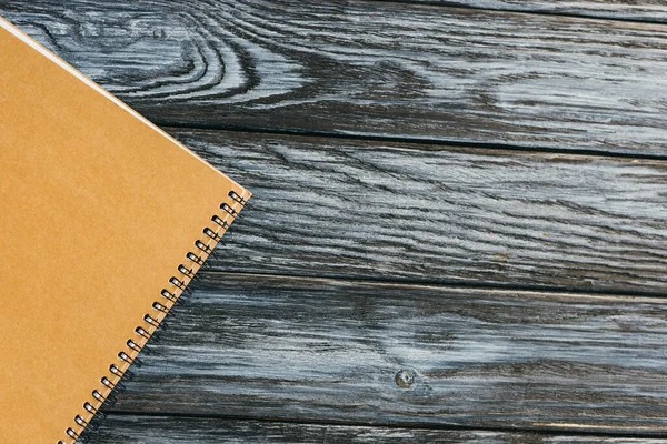 Top View Notebook Dark Wooden Surface Copy Space — Stock Photo, Image