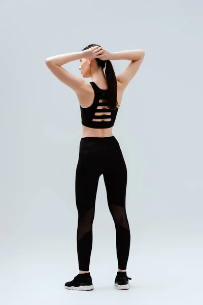 Young Woman Black Sportswear Standing White — Stock Photo, Image