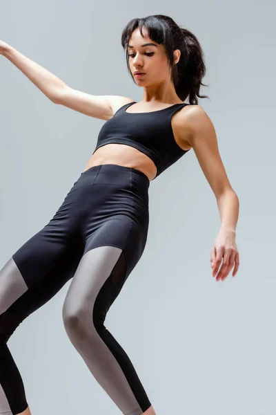 African American Girl Sportswear Working Out Isolated Grey — Stock Photo, Image