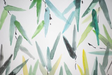 Beyaz arkaplanda renkli dalları olan Japon tablosu