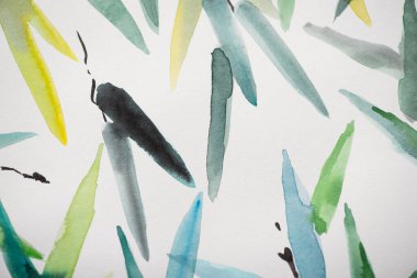 Beyaz arkaplanda çok renkli yapraklı Japon resmi