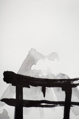 Beyaz üzerine siyah hiyeroglifli Japon tablosu 