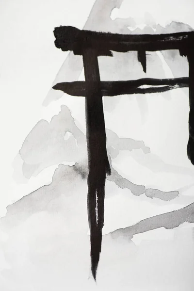 Japanese painting with hieroglyph on white background