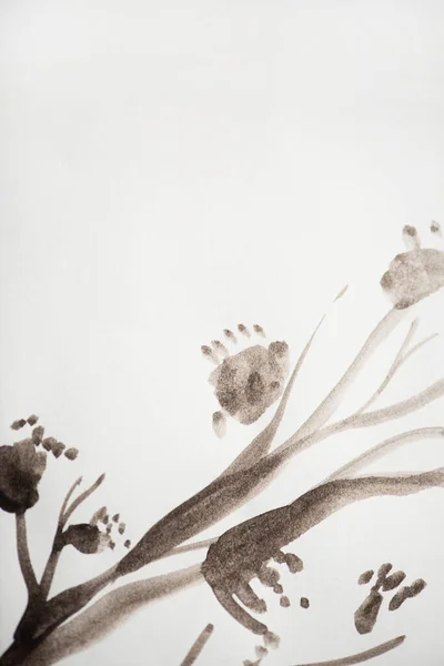 Japansk Maleri Med Plante Hvid Baggrund - Stock-foto