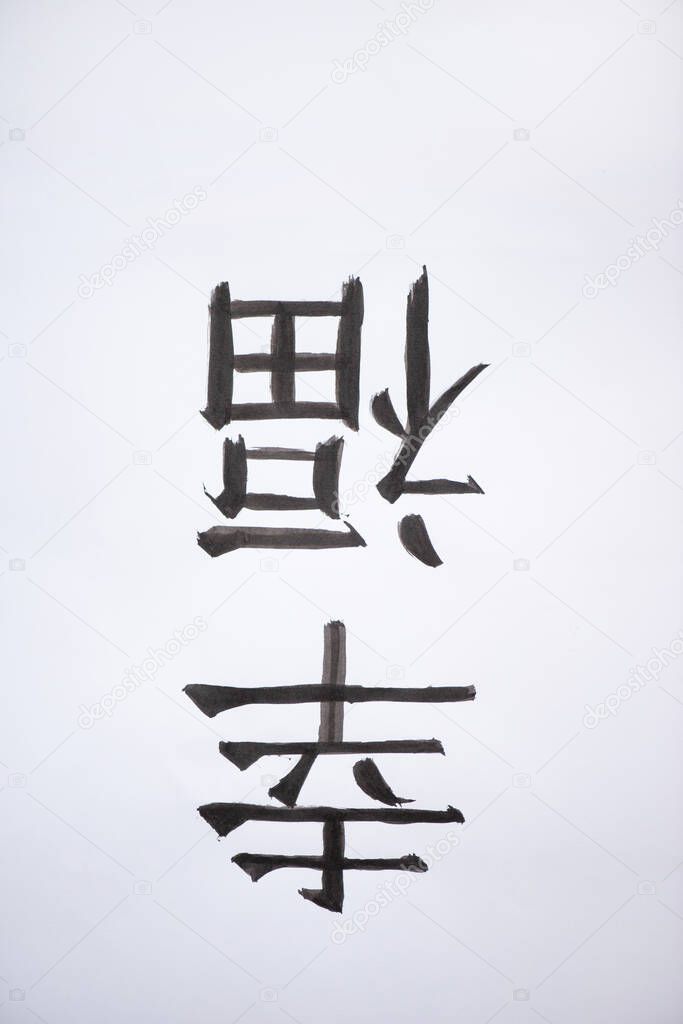 Painted japanese hieroglyphs on white background