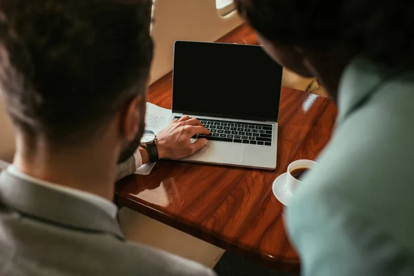 Selective Focus Businessman African American Businesswoman Looking Laptop Blank Screen — Stock Photo, Image