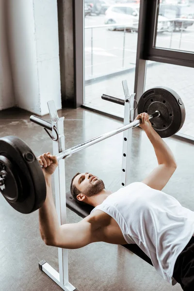 Handsome Sportsman Exercising Barbell Gym — Stock Photo, Image