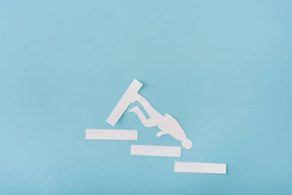 Top View Paper Man Career Ladder Blue Background — Stock Photo, Image