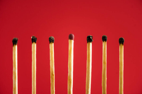 Unburned match among another isolated on red