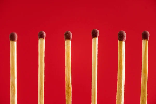 Line Wooden Matchsticks Isolated Red — Stock Photo, Image