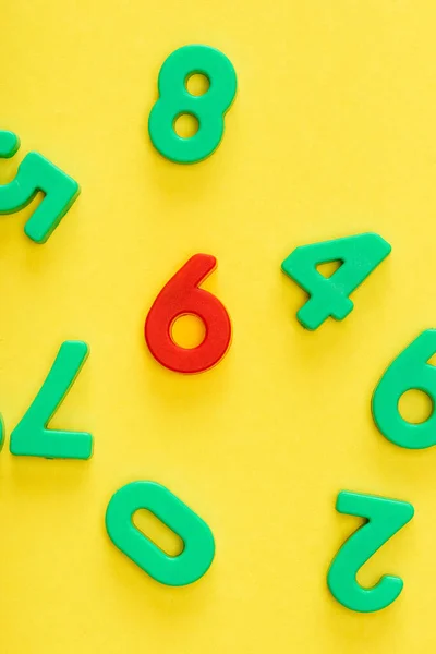 Top View Unique Red Six Number Green Yellow — Stock Photo, Image