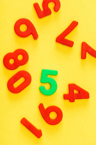 Top View Unique Green Five Number Red Yellow — Stock Photo, Image