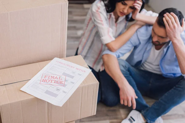 Selective Focus Document Final Notice Foreclosure Lettering Boxes Upset Bankrupts — Stock Photo, Image