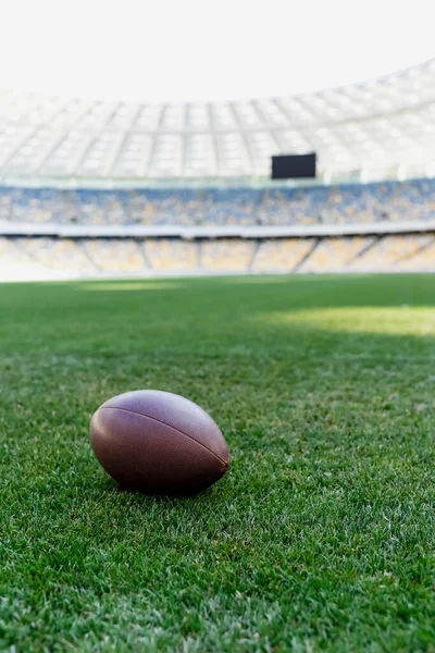 Rugby Ball Green Grass Stadium Copy Space — Stock Photo, Image