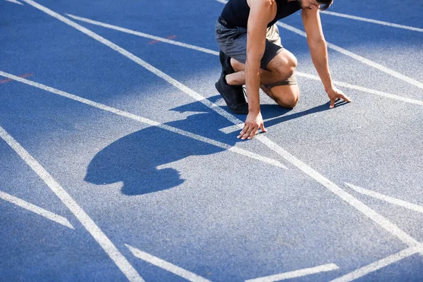 Visão Parcial Corredor Bonito Posição Inicial Pista Corrida Estádio — Fotografia de Stock