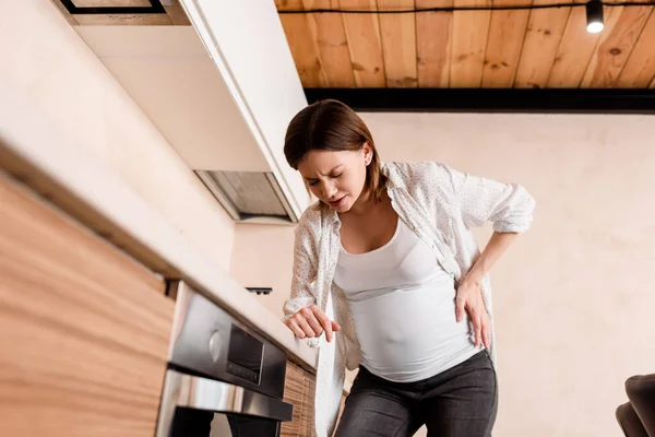 Selective Focus Pregnant Woman Having Cramp — Stock Photo, Image
